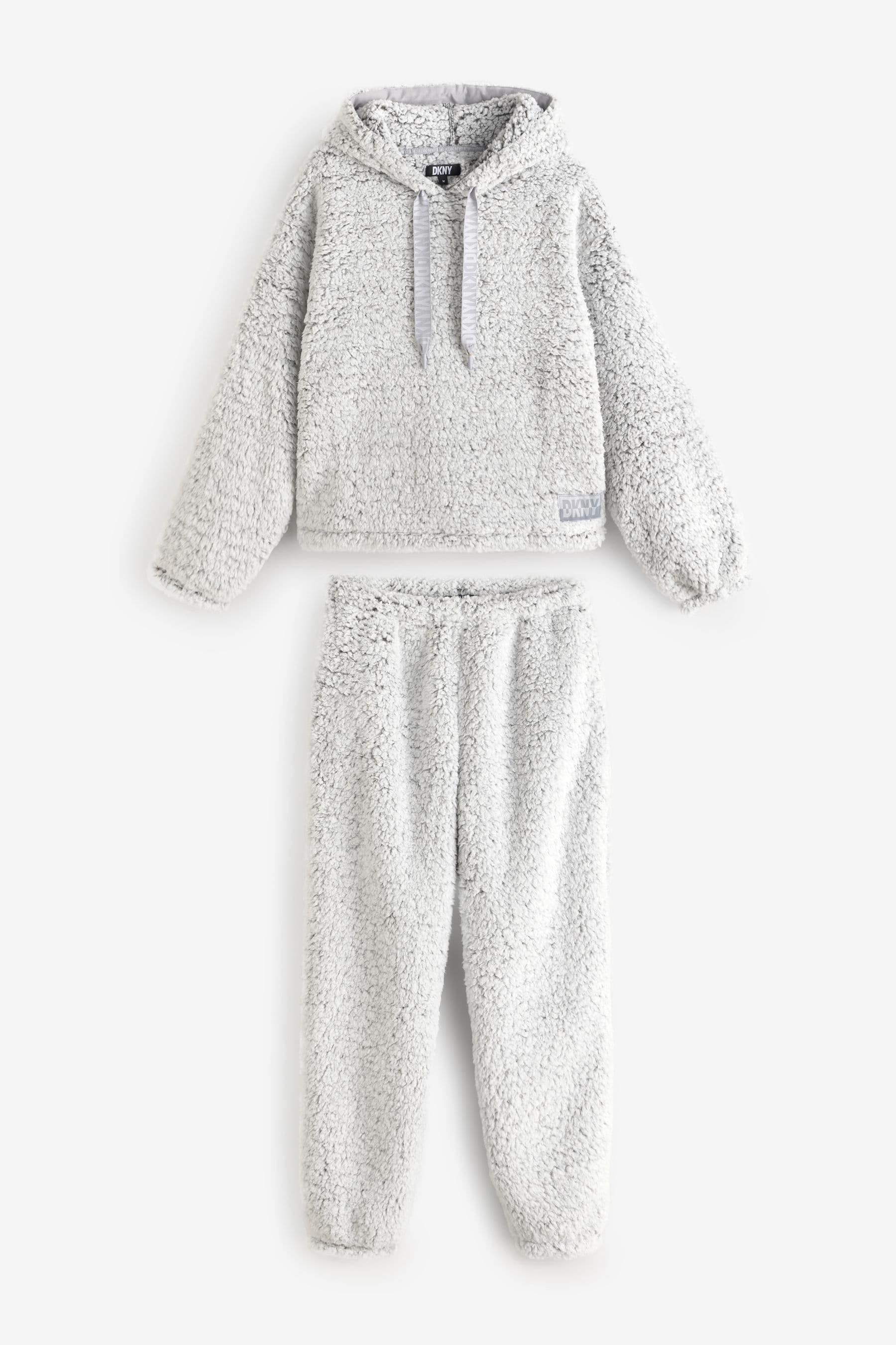 DKNY Sherpa Fleece Hoodie and Jogger Lounge Pyjamas Set X Large LIGHT GREY Womens
