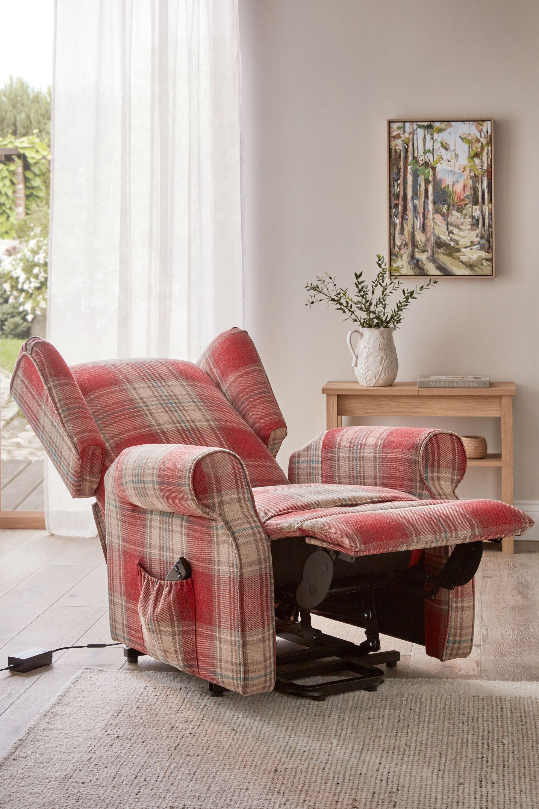 Buy Versatile Check Stirling Red Electric Recliner Sherlock Highback Armchair from the Next UK online shop