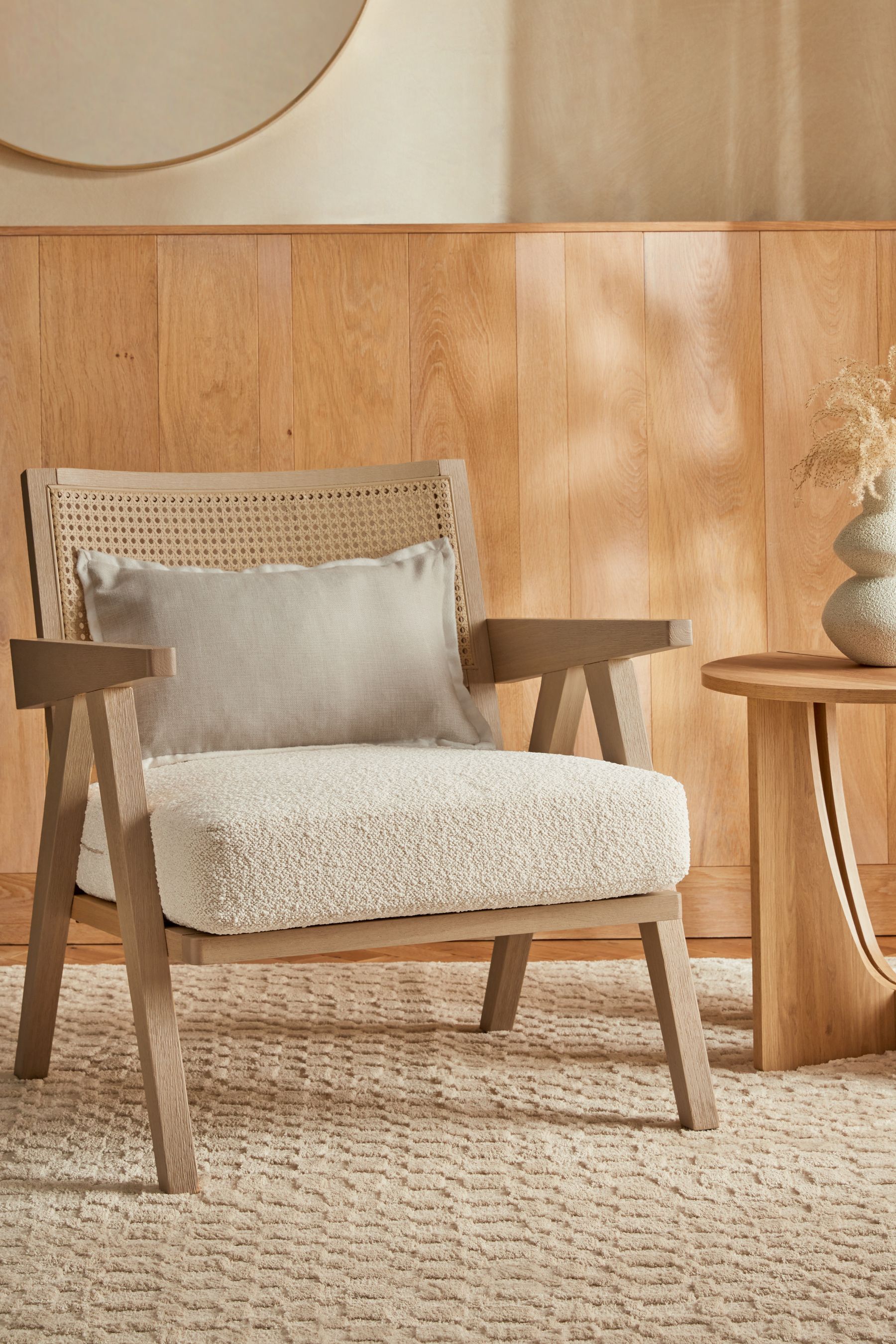 Buy Oak Effect Frame Casual Boucle Oyster Natural Abel Wooden Rattan Accent Chair from the Next UK online shop