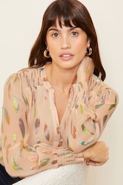 Love & Roses Pink Metallic Chiffon V Neck Long Sleeve Over The Head Blouse - Image 2 of 4