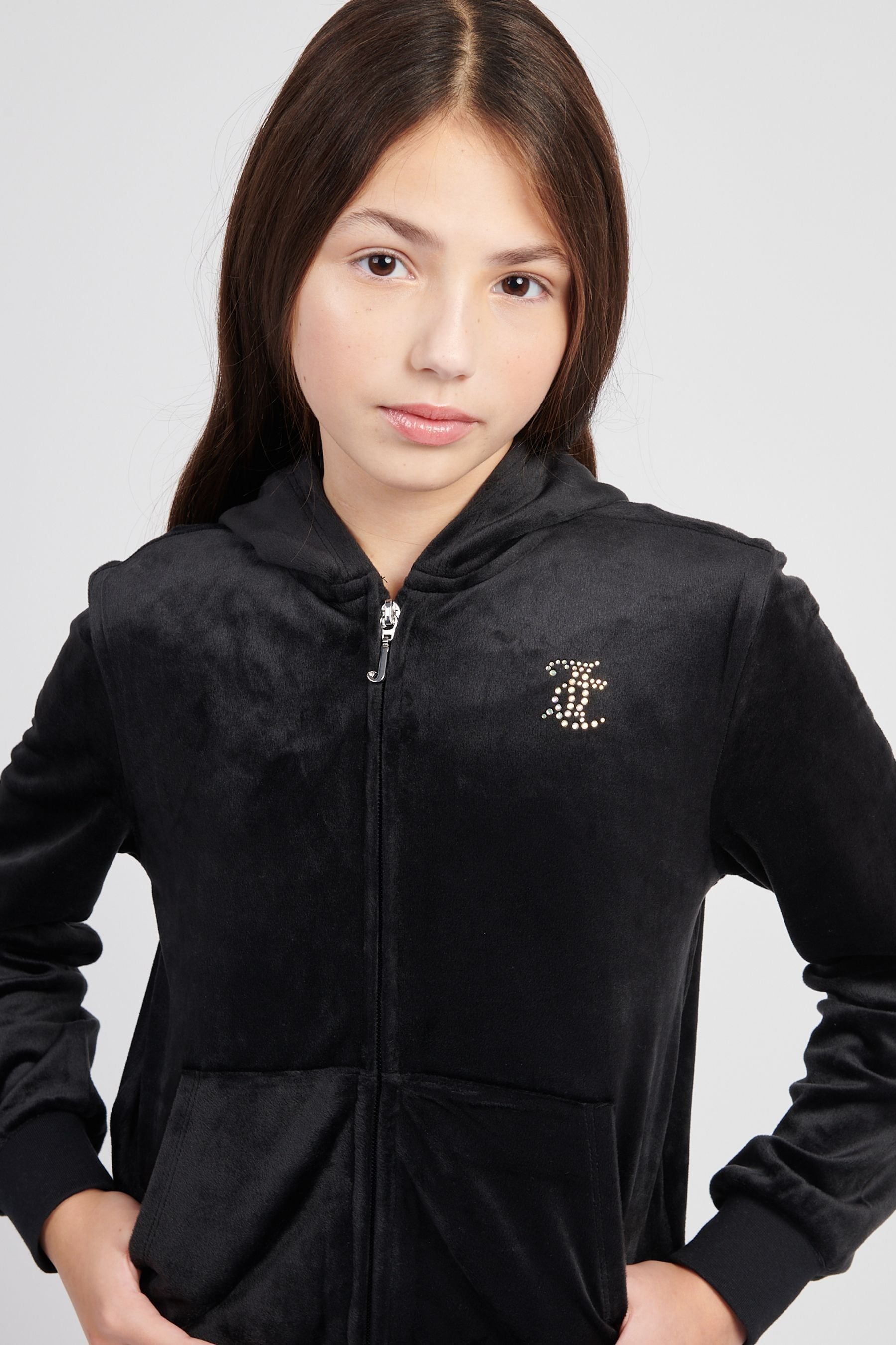 Juicy Couture Black Diamante Zip Through Hoodie
