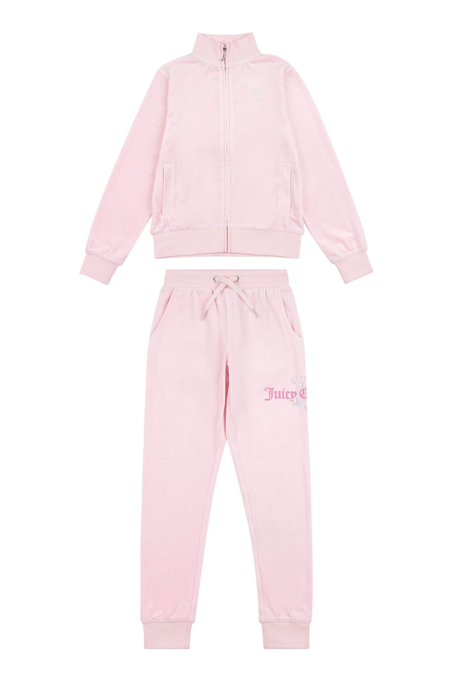 Juicy Couture Pink Slim Diamante Zip Through Track Top and Joggers Set