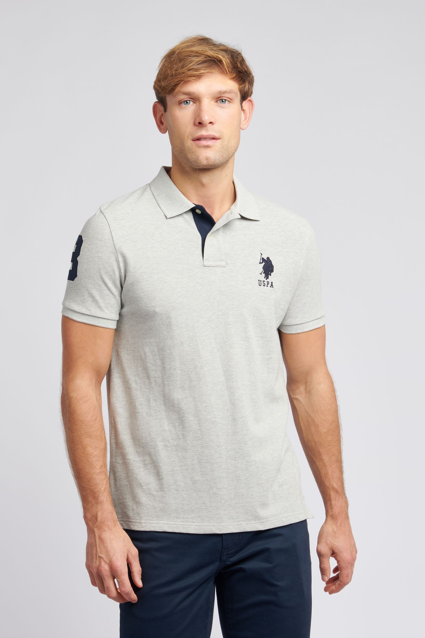 Grau U.S. Polo Assn. Regular Fit Mens Player 3 Pique 100 Cotton Polo Shirt