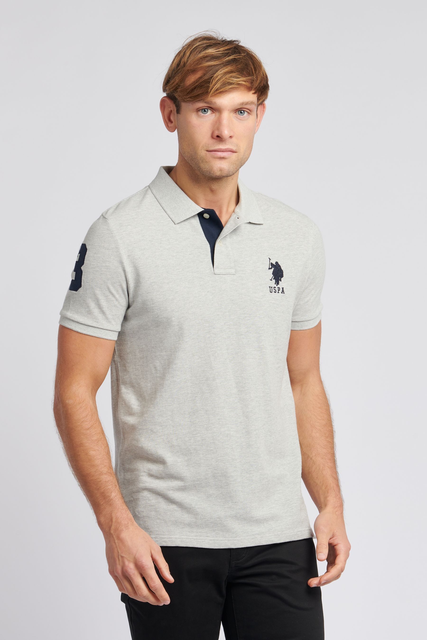 Kaufe Sie Grau U.S. Polo Assn. Regular Fit Mens Player 3 Pique 100 Cotton Polo Shirt bei Next Deutschland