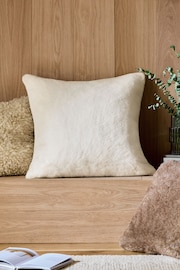 Ivory Soft To Touch Plush 59 x 59cm Faux Fur Cushion - Image 1 of 3