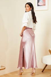 Love & Roses Pink Satin Midaxi Skirt - Image 3 of 4