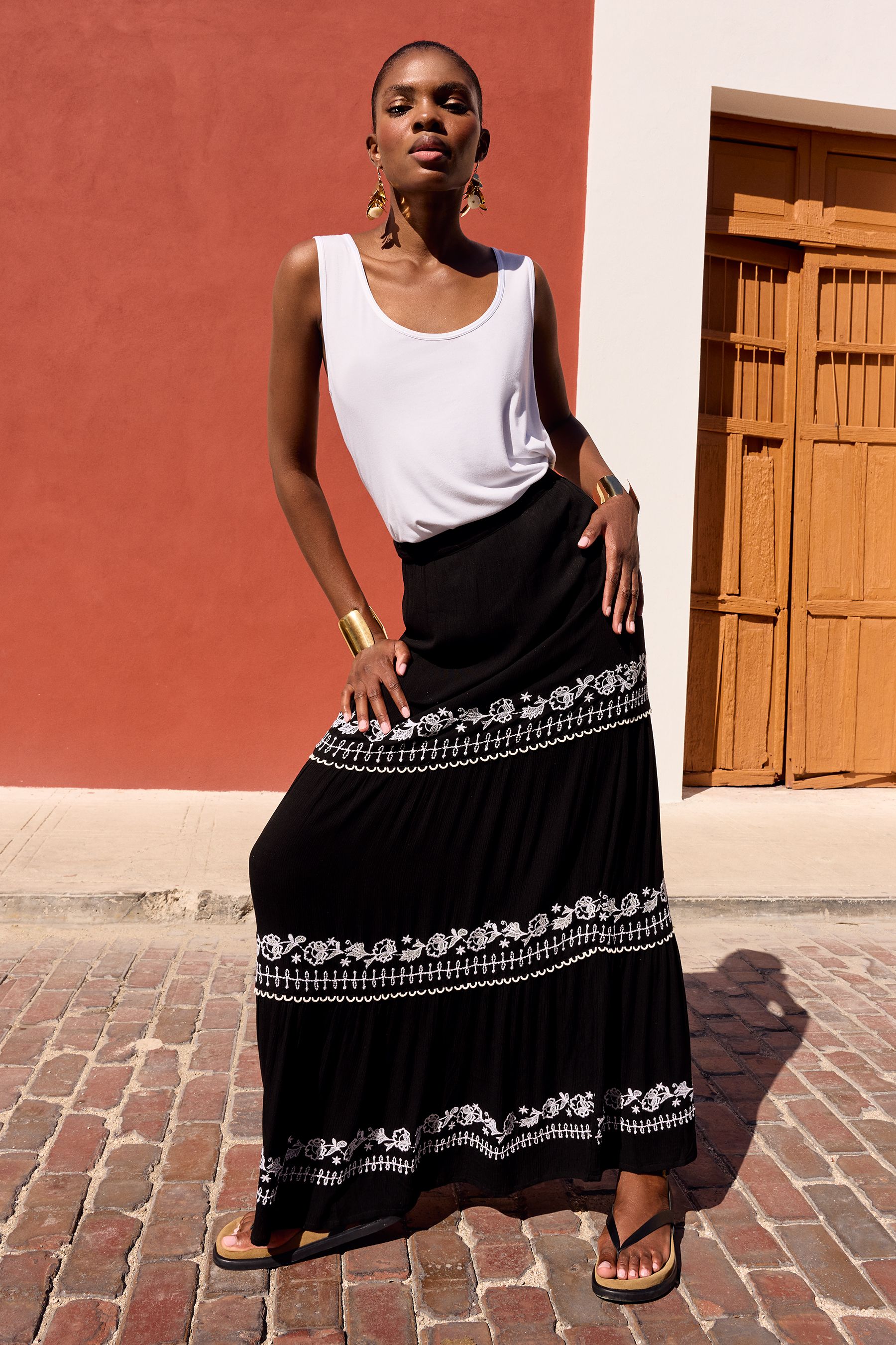 White embroidered maxi skirt top