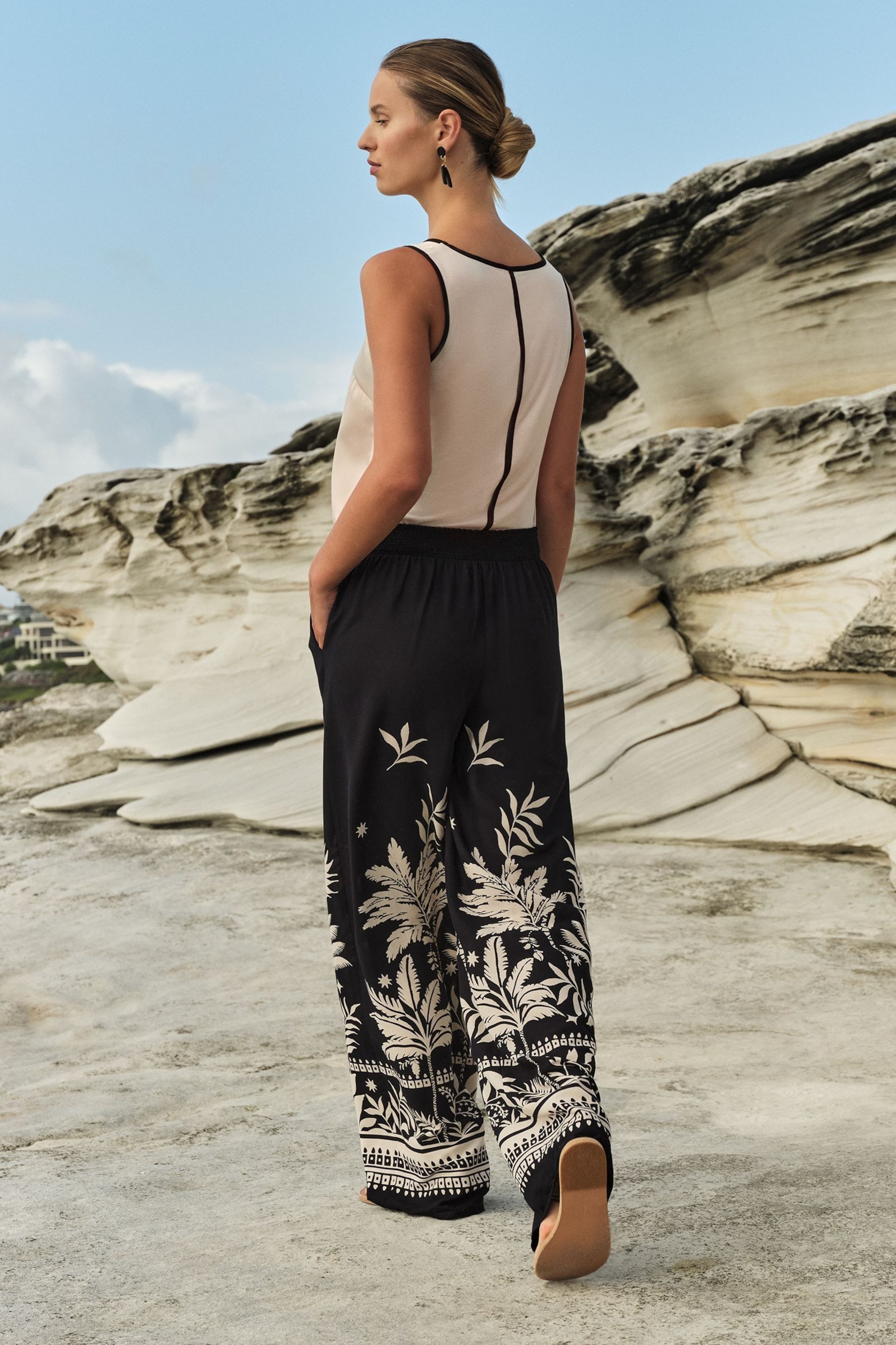 Love & Roses Black Printed Belted Wide Leg Trousers - Image 3 of 4