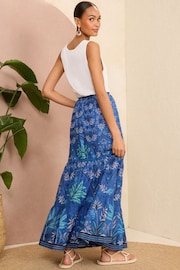 Love & Roses Blue Print Tiered Trim Detail Maxi Skirt - Image 4 of 4