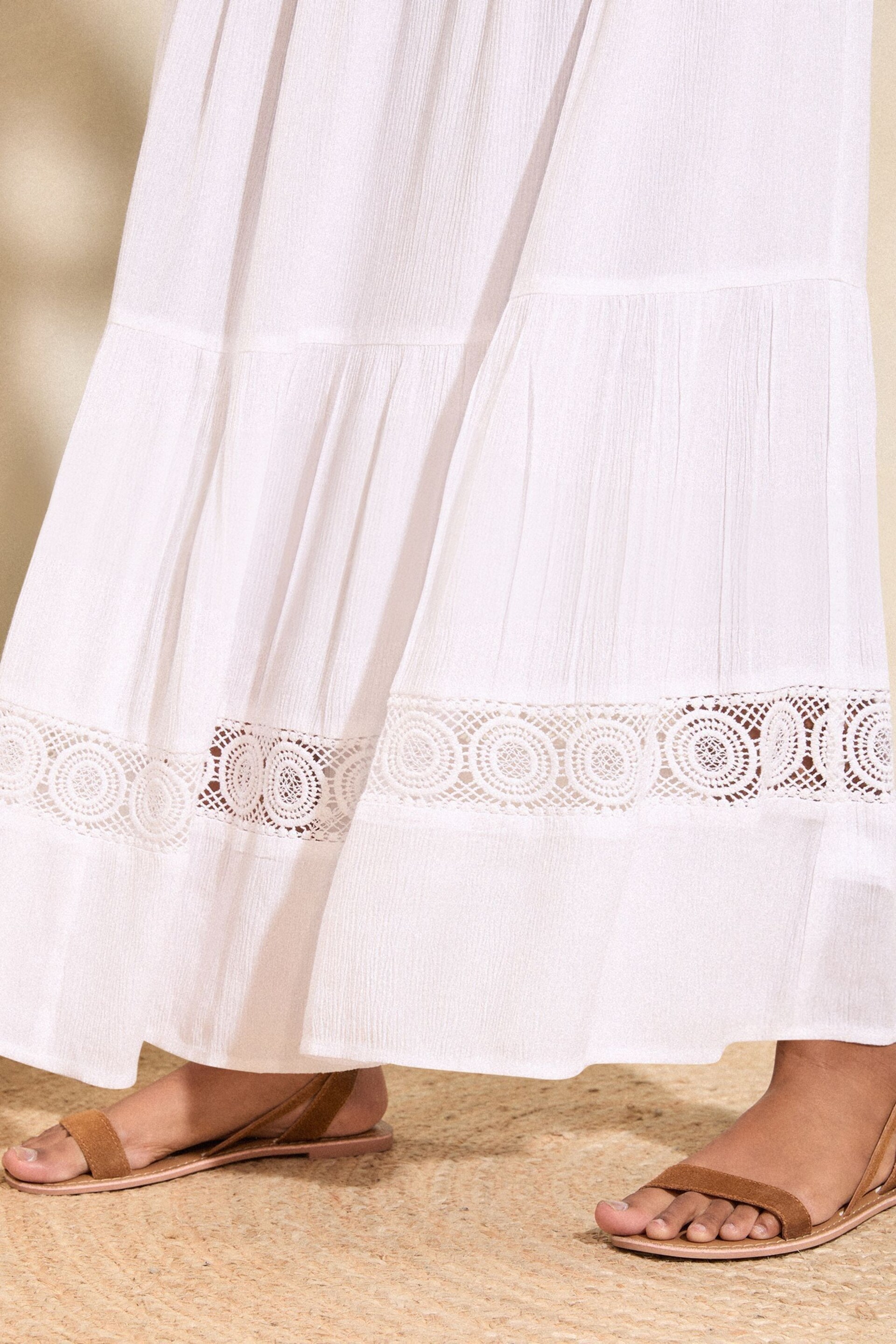 Love & Roses White Tiered Embroidered Maxi Skirt - Image 3 of 4