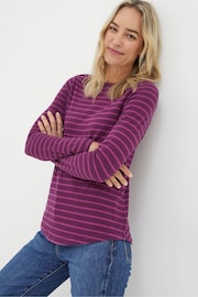 FatFace Breton Purple Stripe T-Shirt - Image 1 of 4