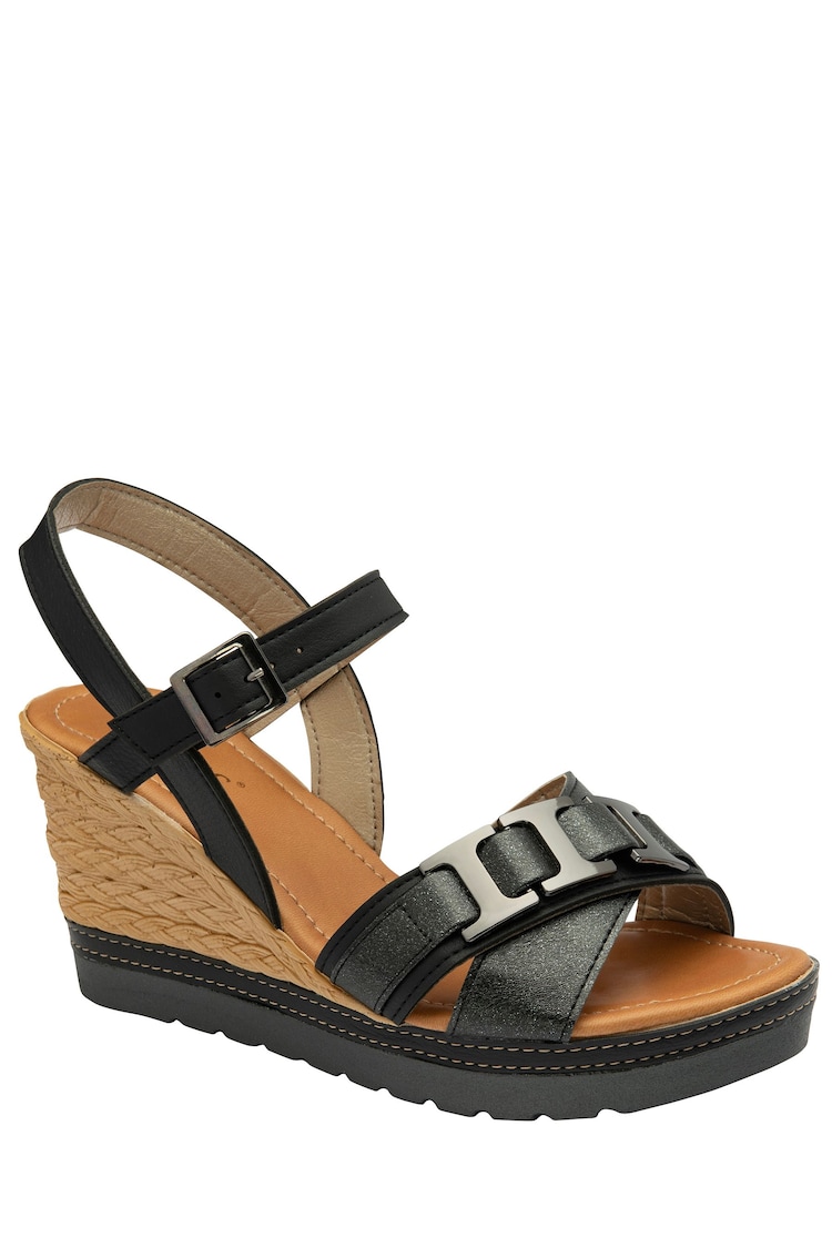 Lotus Black Casual Wedge Sandals - Image 1 of 4