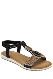 Lotus Black Casual Low Wedge Sandals - Image 1 of 4