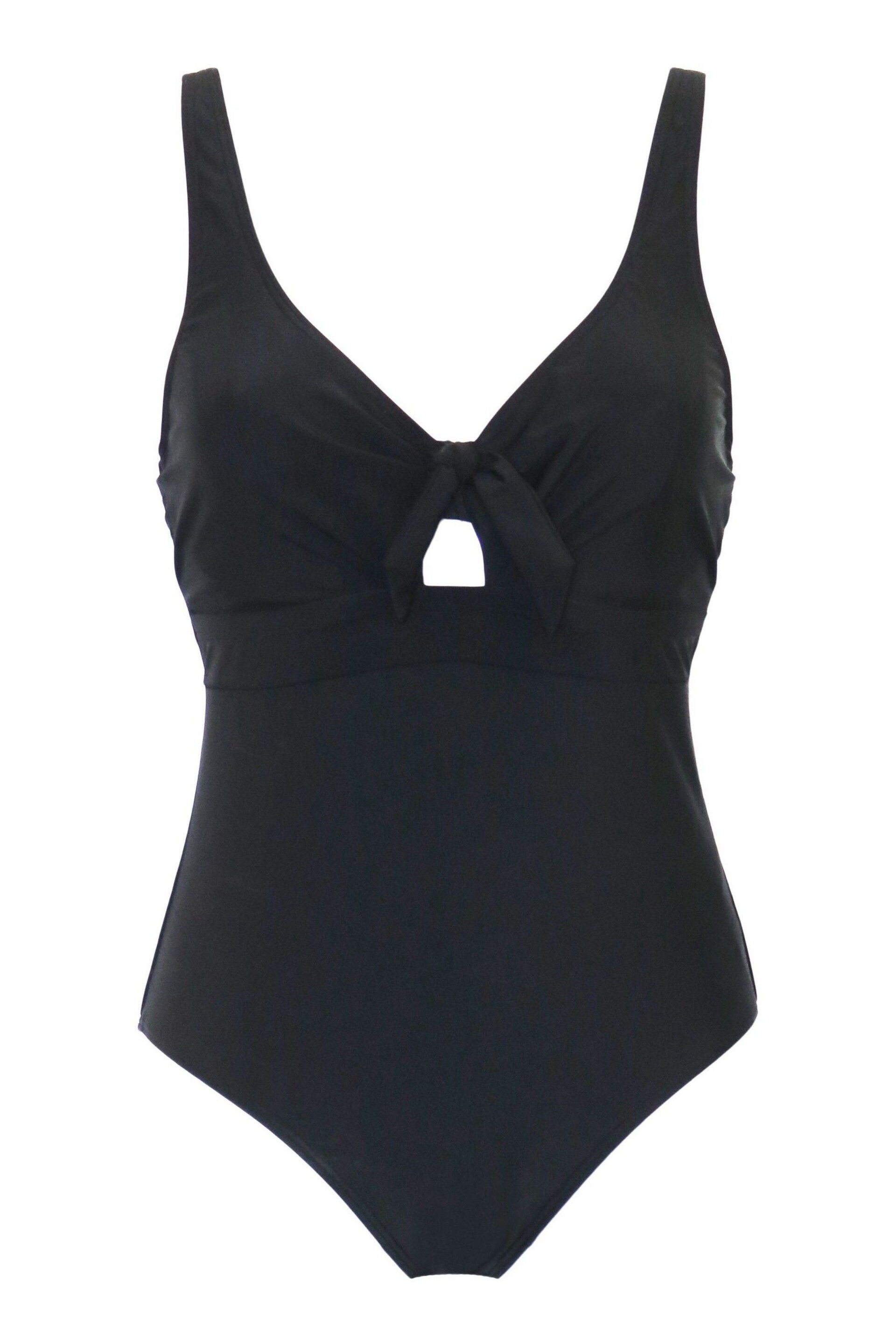 Pour Moi Black Underwired Bow Front Tummy Control Swimsuit - Image 3 of 4