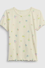 Gap Cream Floral Pointelle Lettuce Short Sleeve Crew Neck T-Shirt (4-13yrs) - Image 1 of 1