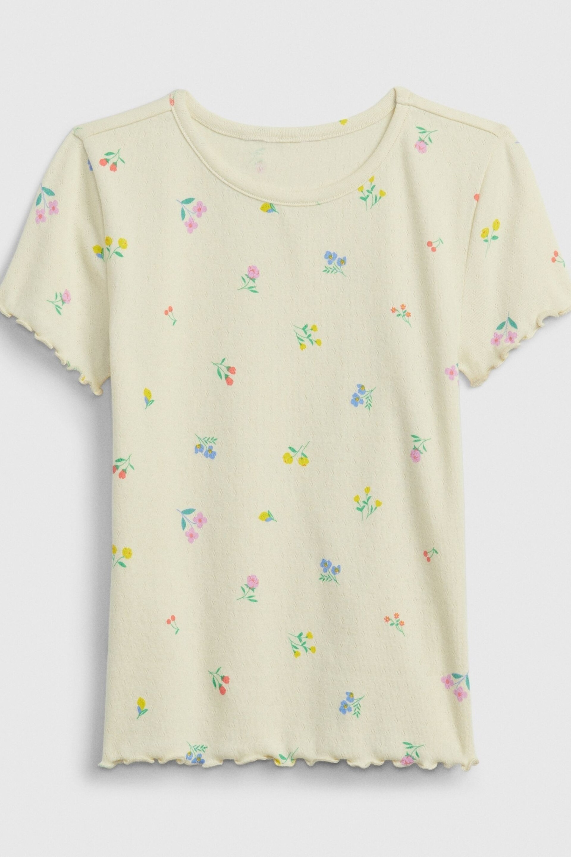 Gap Cream Floral Pointelle Lettuce Short Sleeve Crew Neck T-Shirt (4-13yrs) - Image 1 of 1