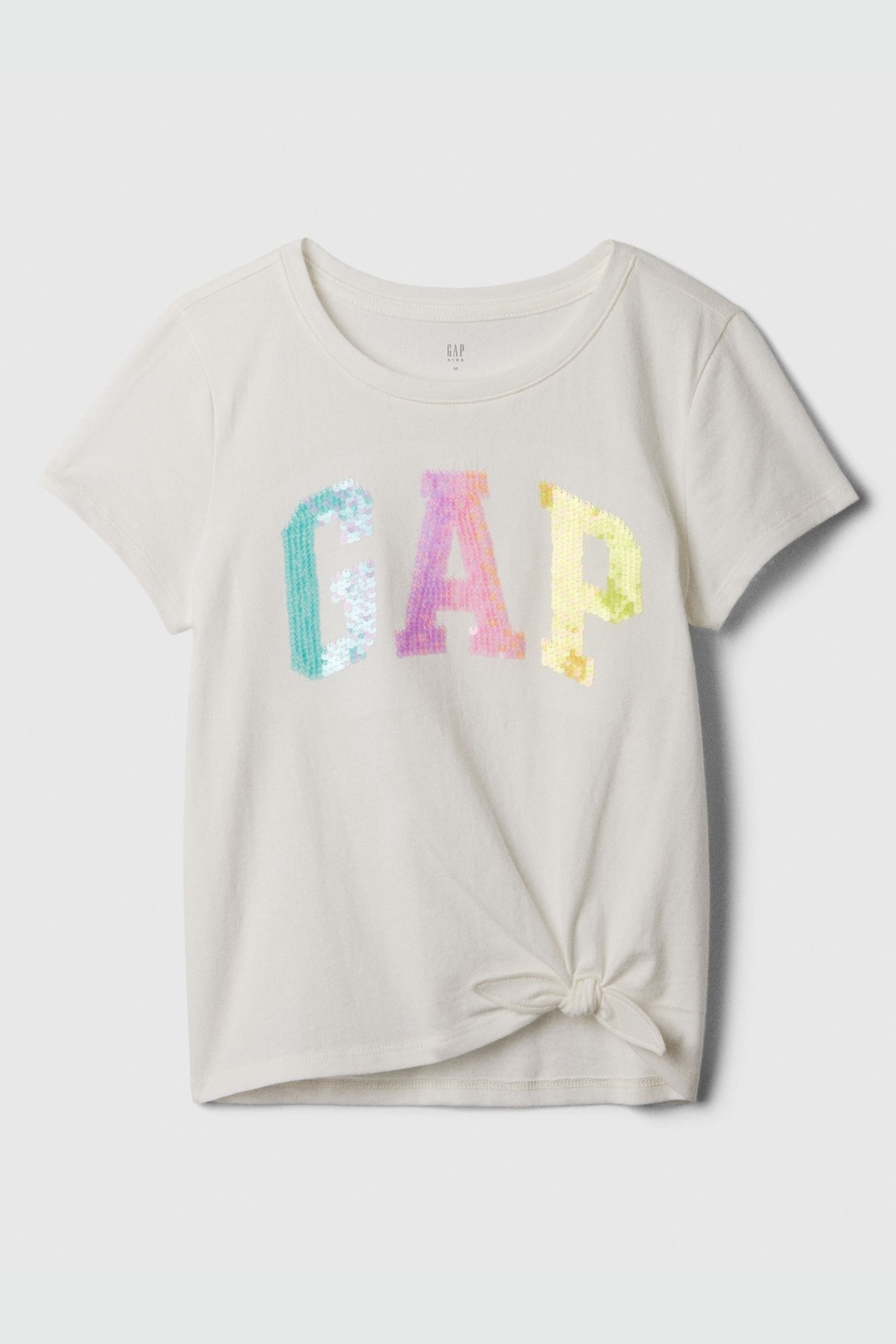 Gap White Sequin Logo Knot-Tie Short Sleeve Crew Neck T-Shirt (4-13yrs) - Image 1 of 1