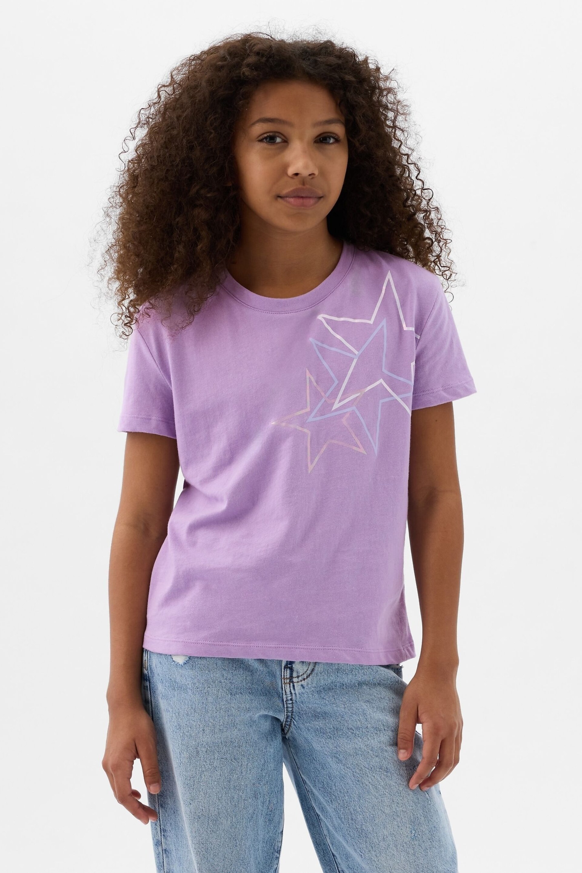 Gap Purple Star Graphic Short Sleeve Crew Neck T-Shirt (4-13yrs) - Image 1 of 3