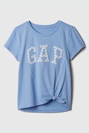 Gap Blue Embroidered Daisy Logo Knot-Tie Short Sleeve Crew Neck T-Shirt (4-13yrs) - Image 1 of 1