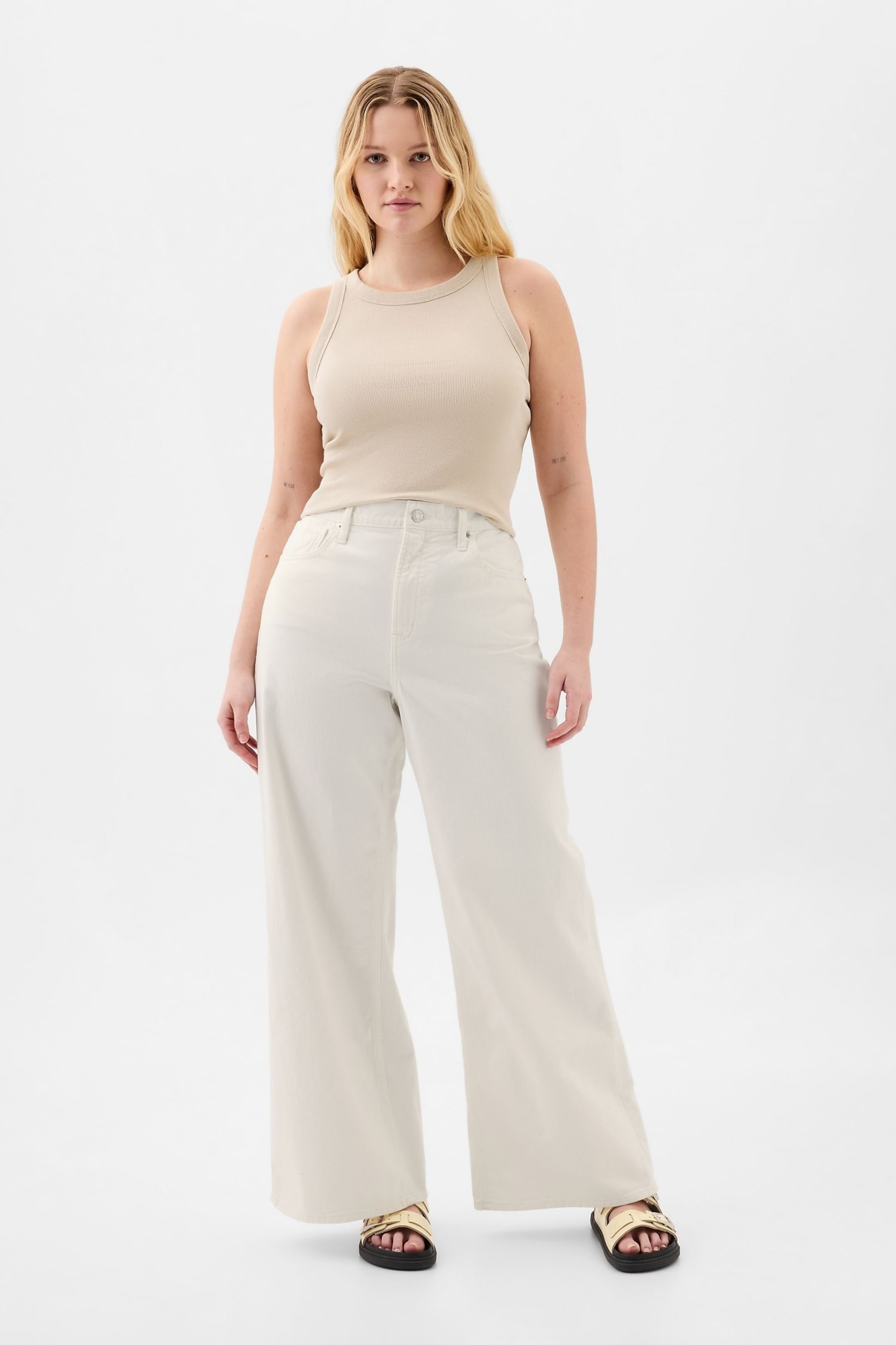 Gap White High Waisted Wide Leg Jeans - Image 1 of 7