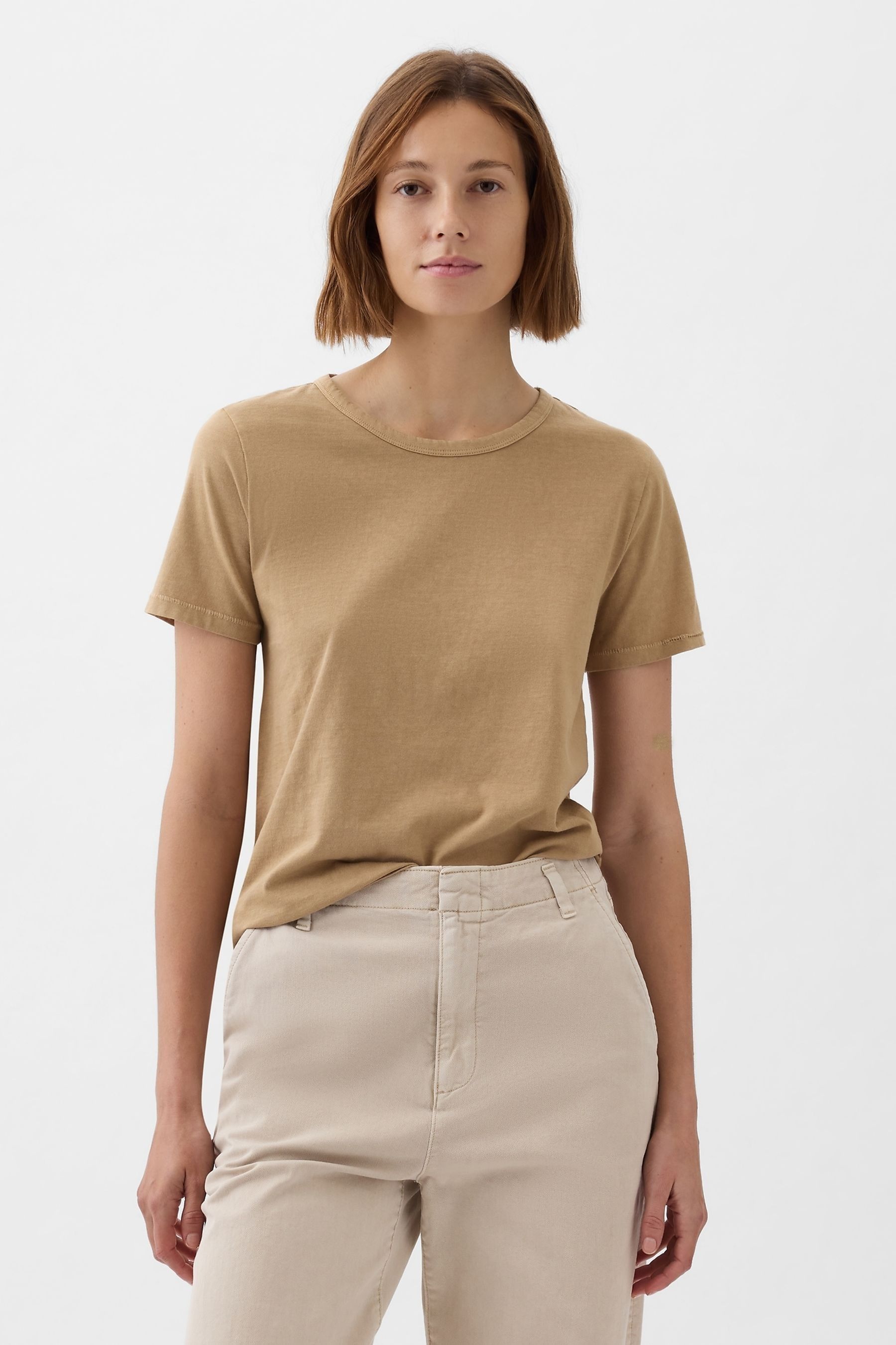 Buy Gap Brown Cotton Short Sleeve Vintage Crew Neck T Shirt from Next Luxembourg