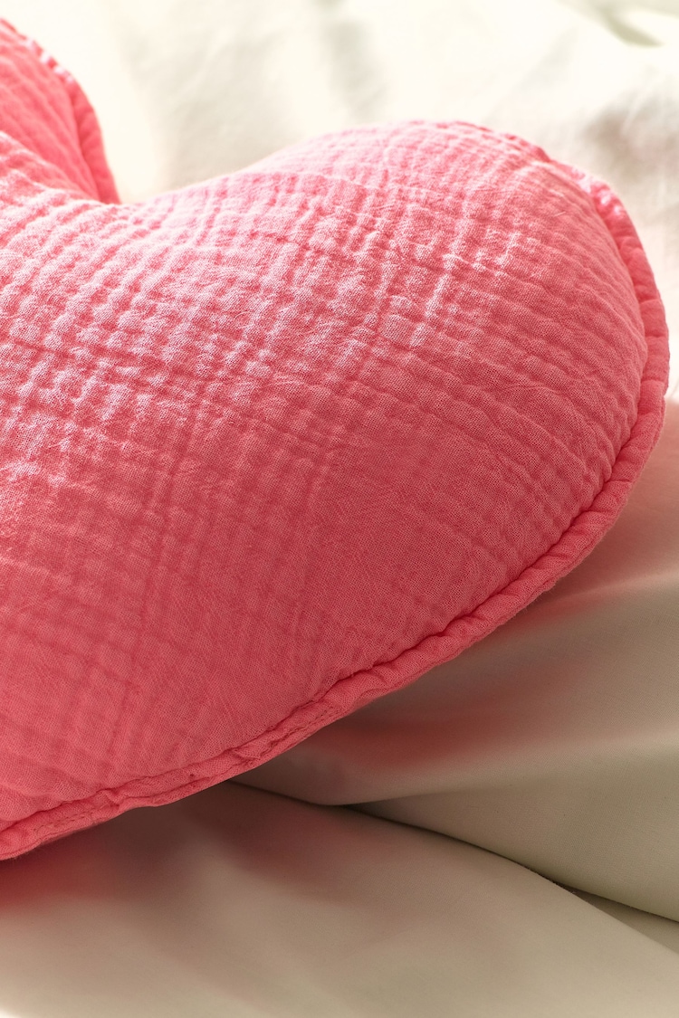 Neon Pink Heart Cotton Muslin Shaped Cushion - Image 2 of 4