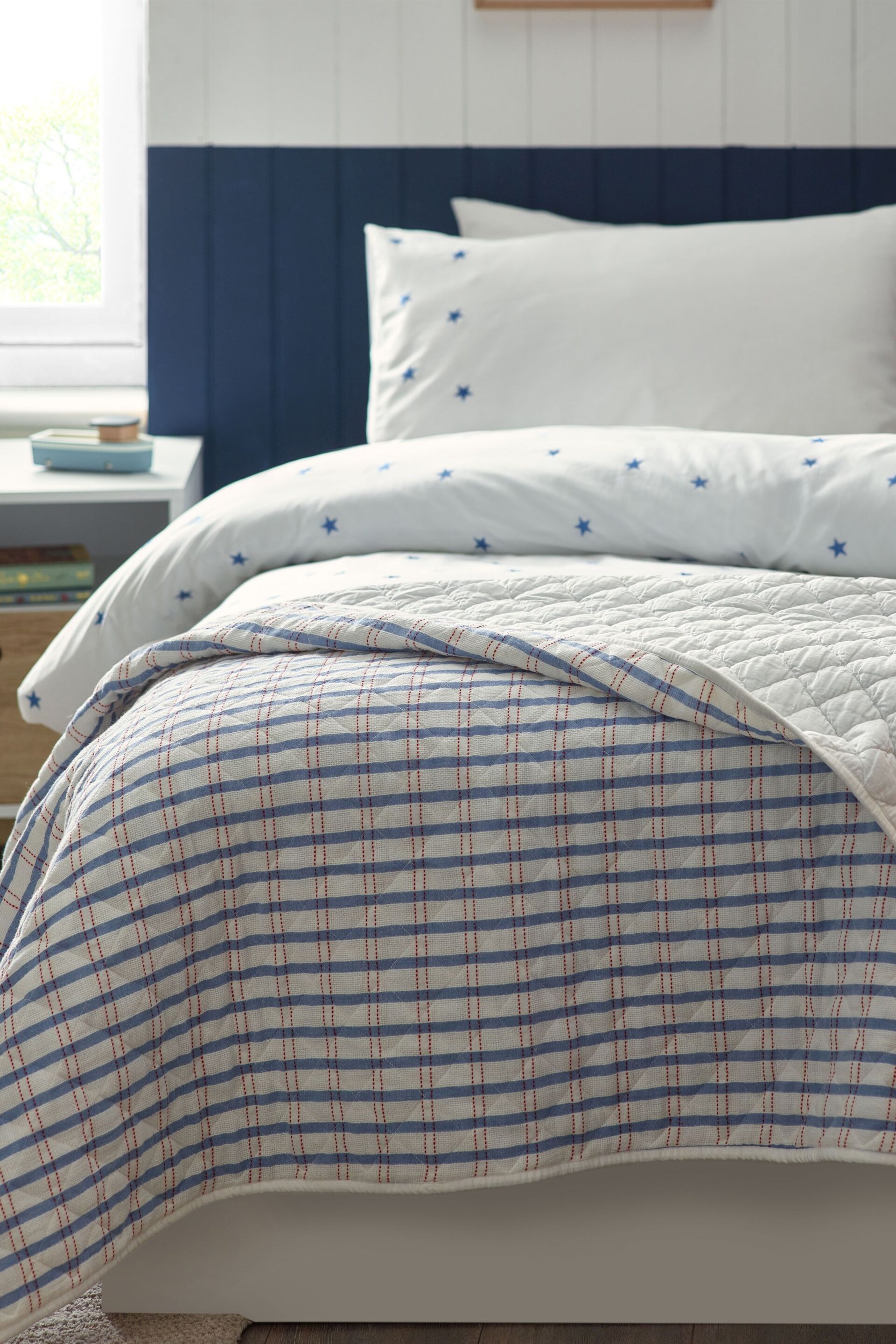 White/Blue Woven Check Quilted Throw - Image 1 of 3