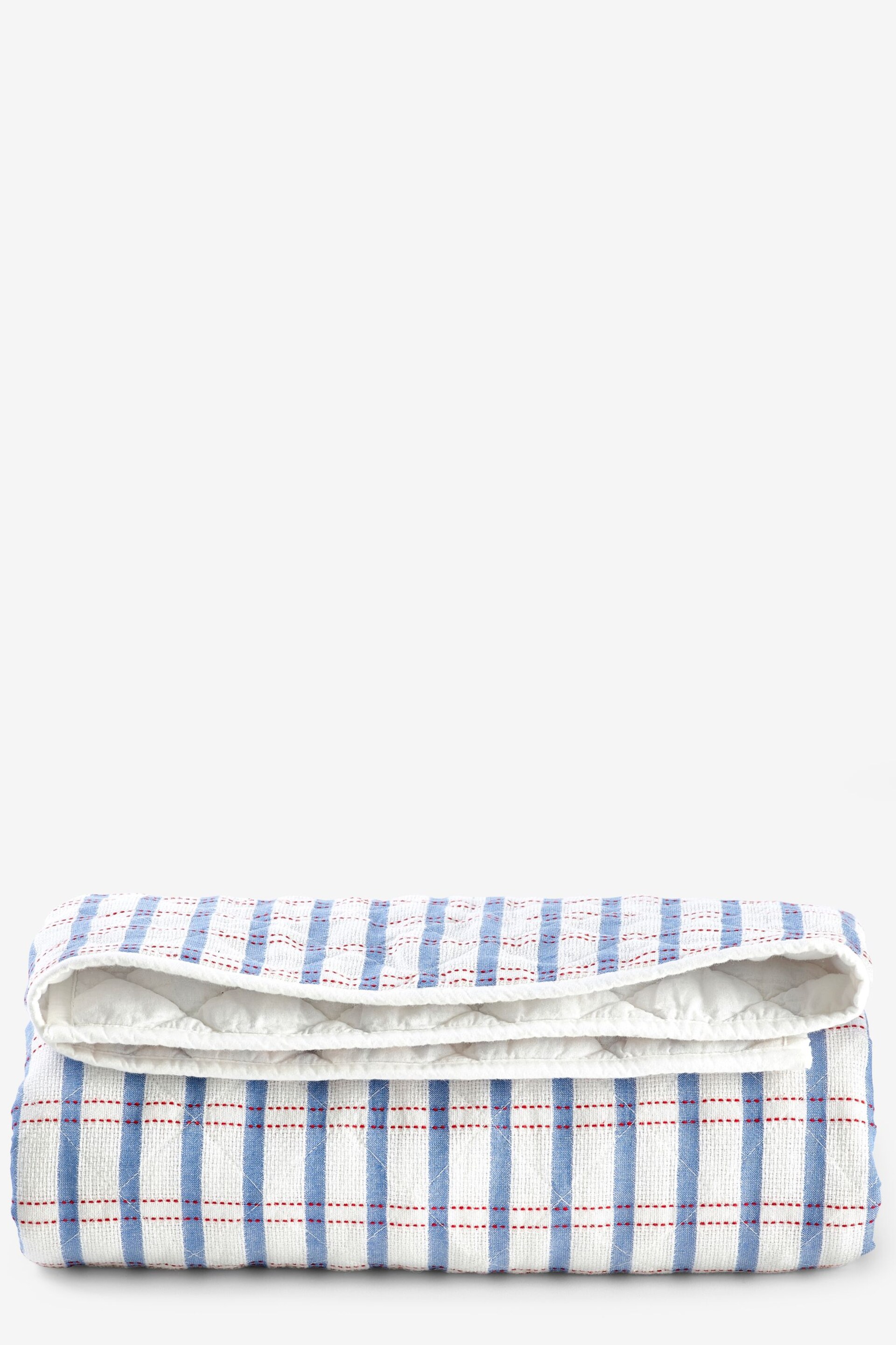 White/Blue Woven Check Quilted Throw - Image 2 of 3