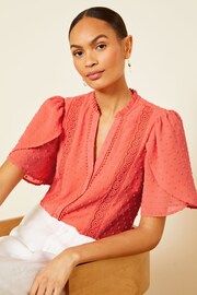 Love & Roses Red Tulip Sleeve Dobby Blouse - Image 1 of 4