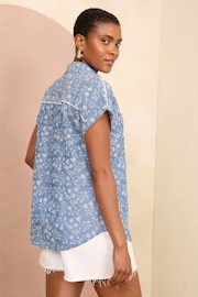 Love & Roses Blue Broderie Roll Sleeve Utility Shirt - Image 3 of 4