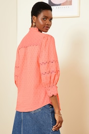 Love & Roses Pink V Neck Ric Rac Trim Shirt - Image 3 of 4