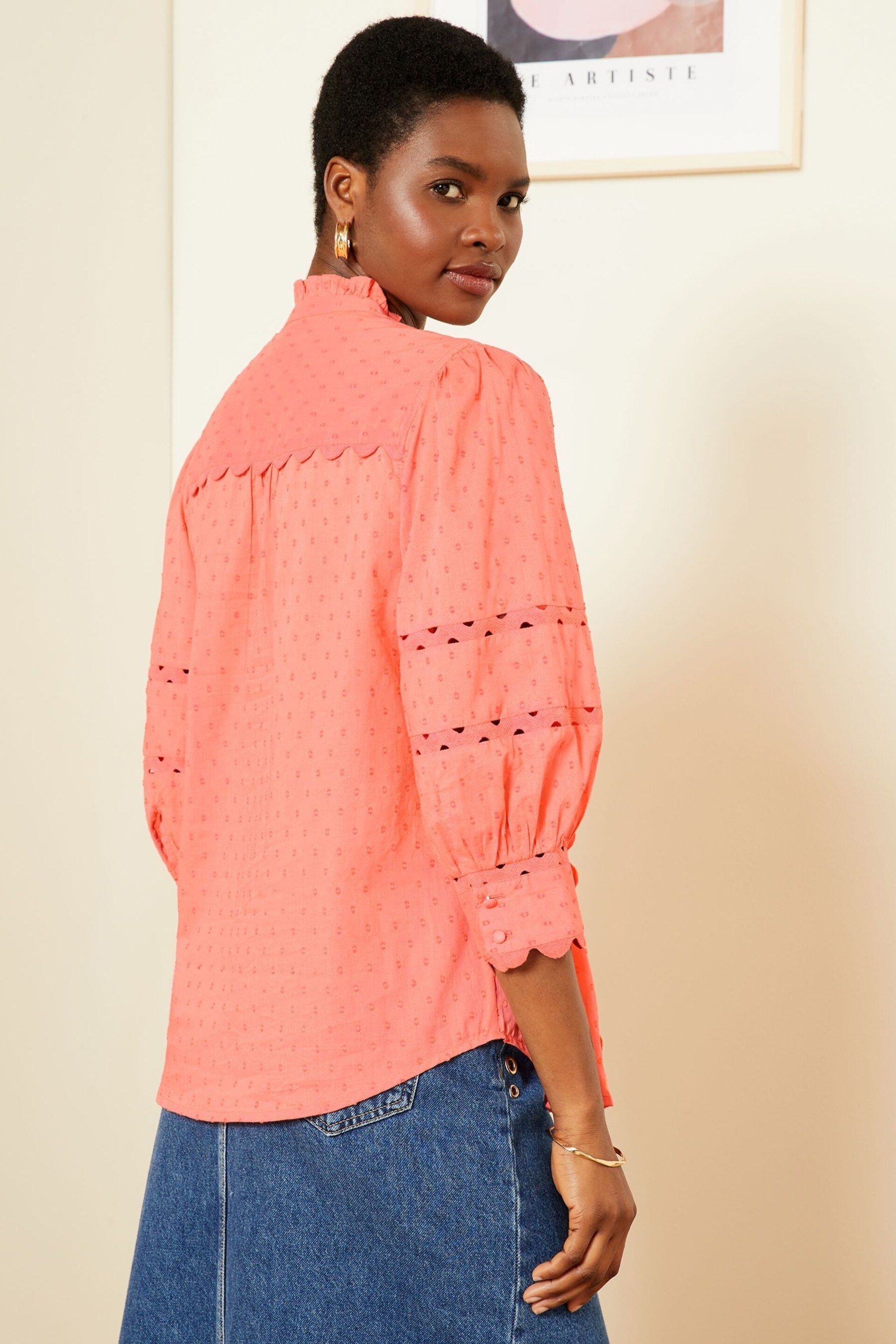 Love & Roses Pink V Neck Ric Rac Trim Shirt - Image 3 of 4