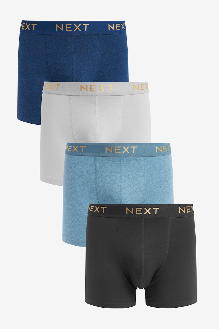 Blue/Grey Cotton Rich Contrast Waistband Trunks 4 Pack - Image 1 of 7