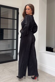 Girl In Mind Black Jennie Plisse Long Sleeves Wrap Jumpsuit - Image 4 of 4