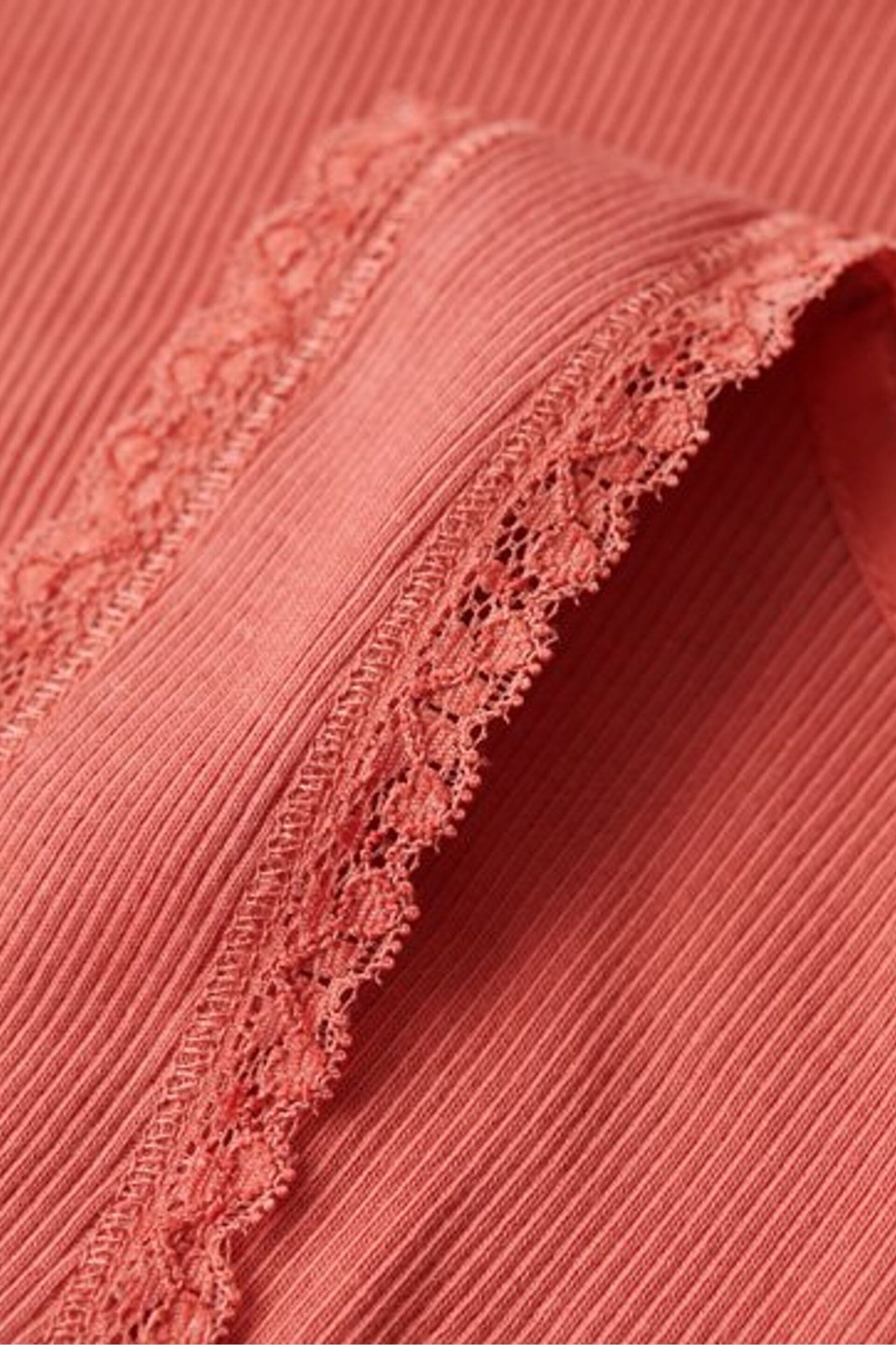 Superdry Red Cotton Vintage Lace Trim Vest Top - Image 6 of 6