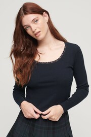 Superdry Black Essential Long Sleeve Rib Lace Top - Image 1 of 5