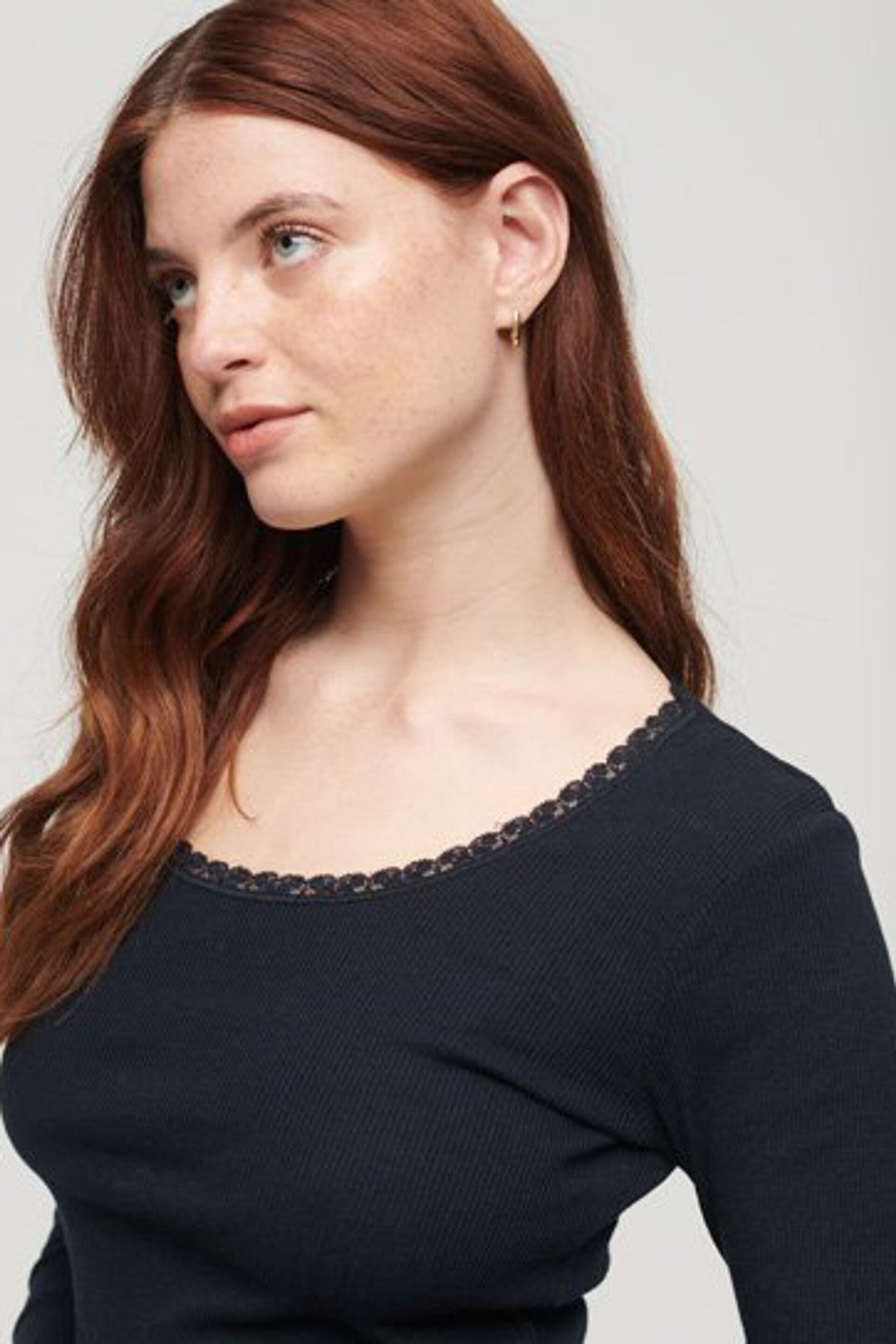 Superdry Black Essential Long Sleeve Rib Lace Top - Image 3 of 5