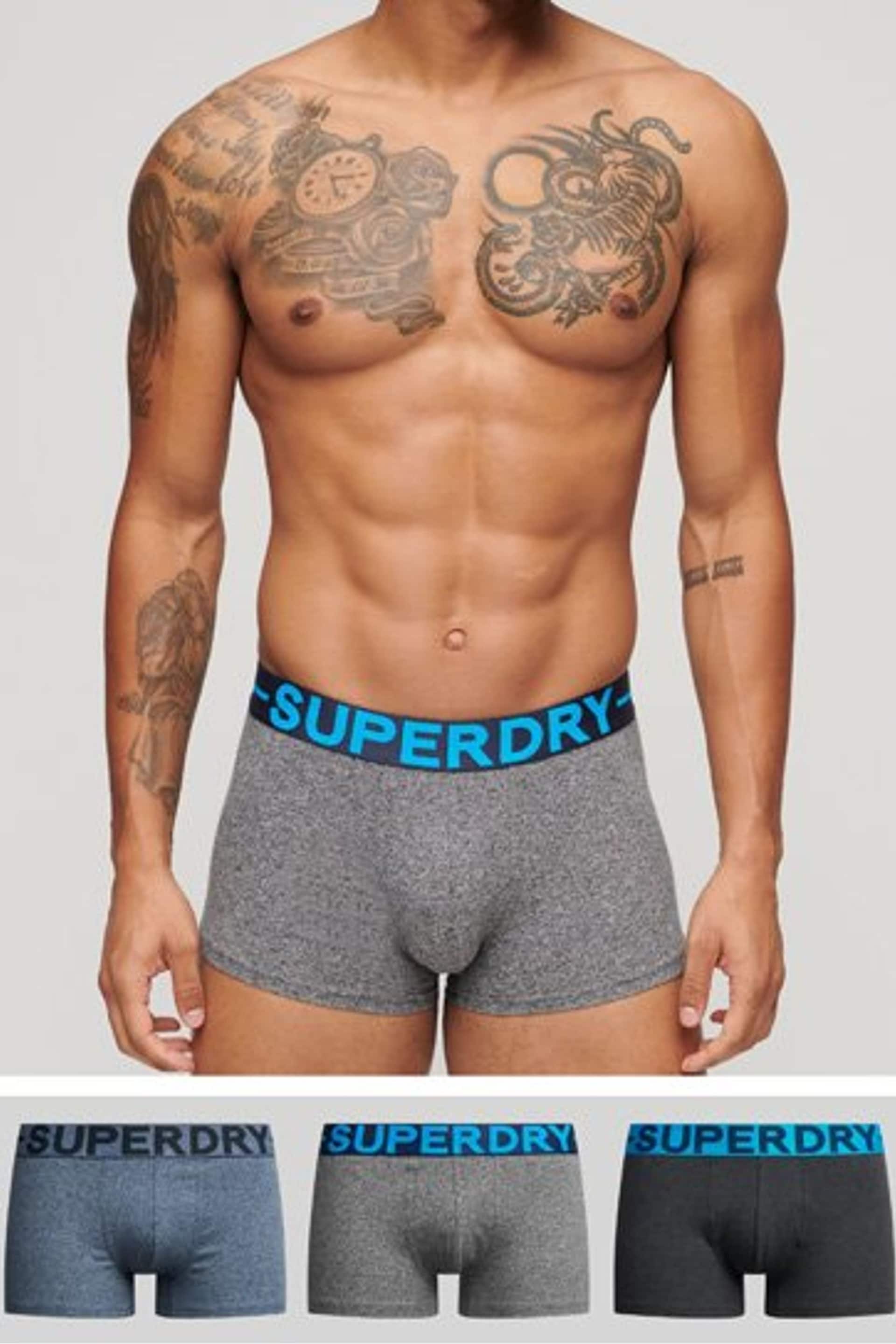 Superdry Grey Cotton Trunks 3 Pack - Image 1 of 3