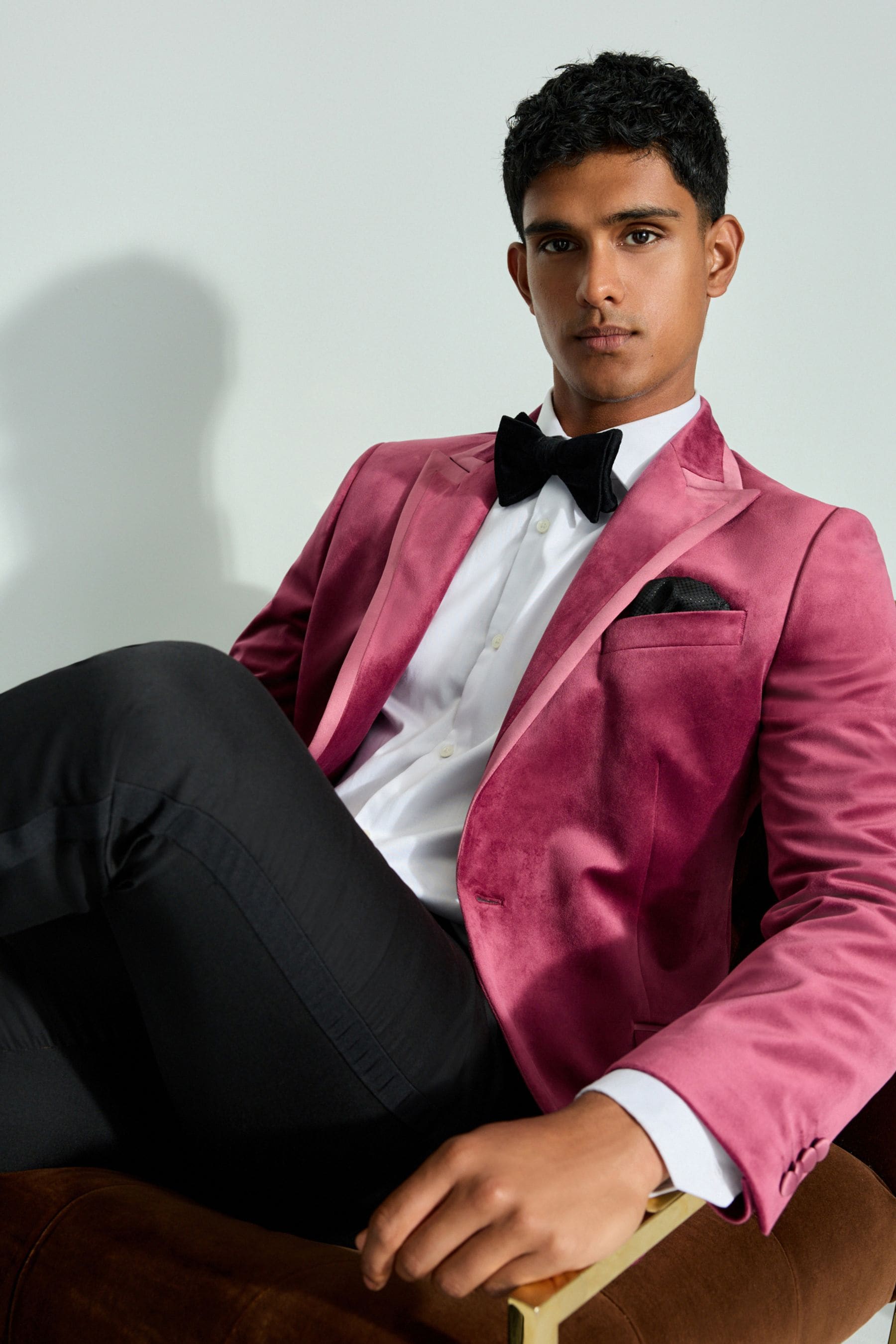 Buy Fuchsia Pink Slim Fit Self Lapel Velvet Blazer from the Next UK online shop