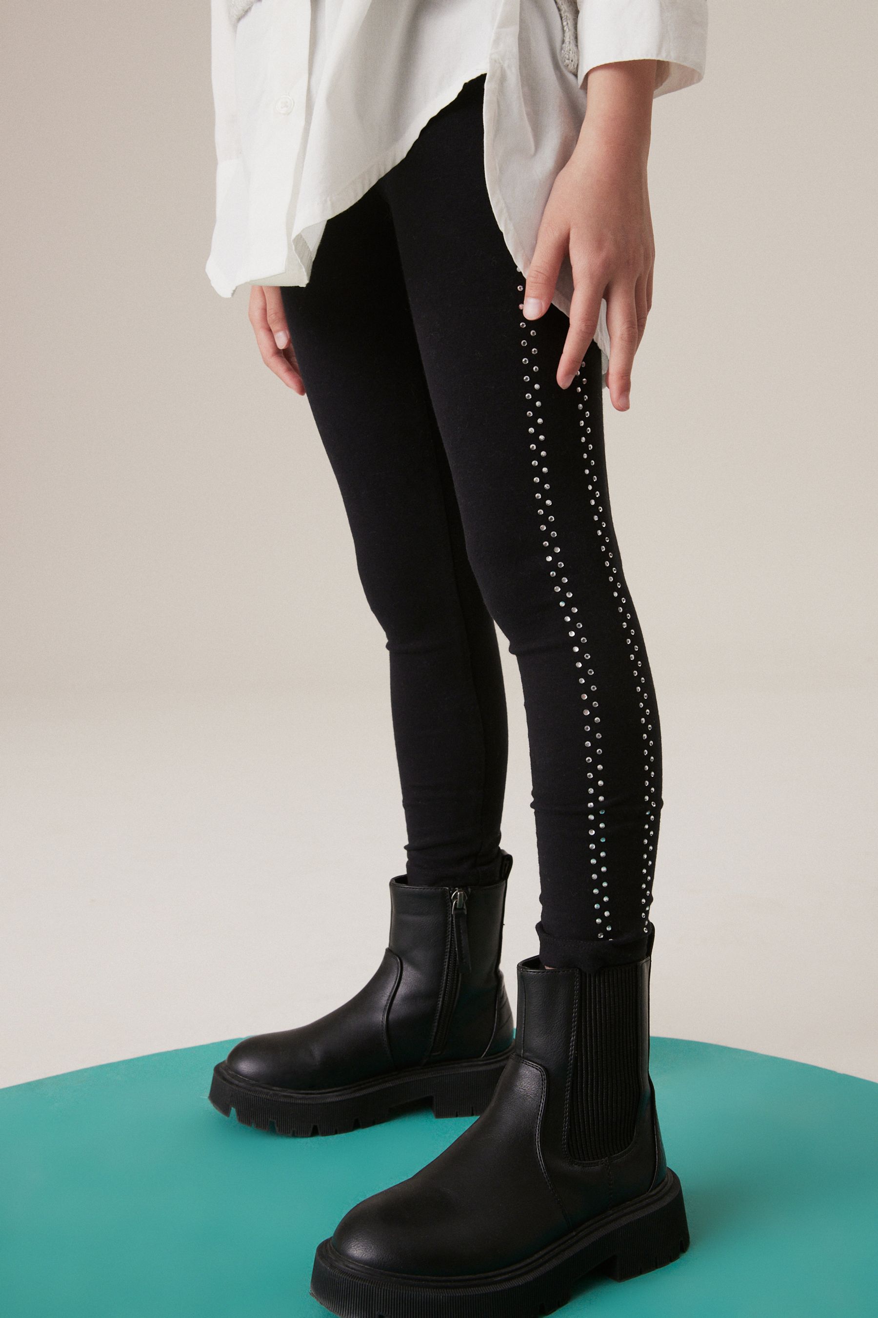 Buy Black Diamante Stud Printed Leggings 3 16yrs from the Next UK online shop
