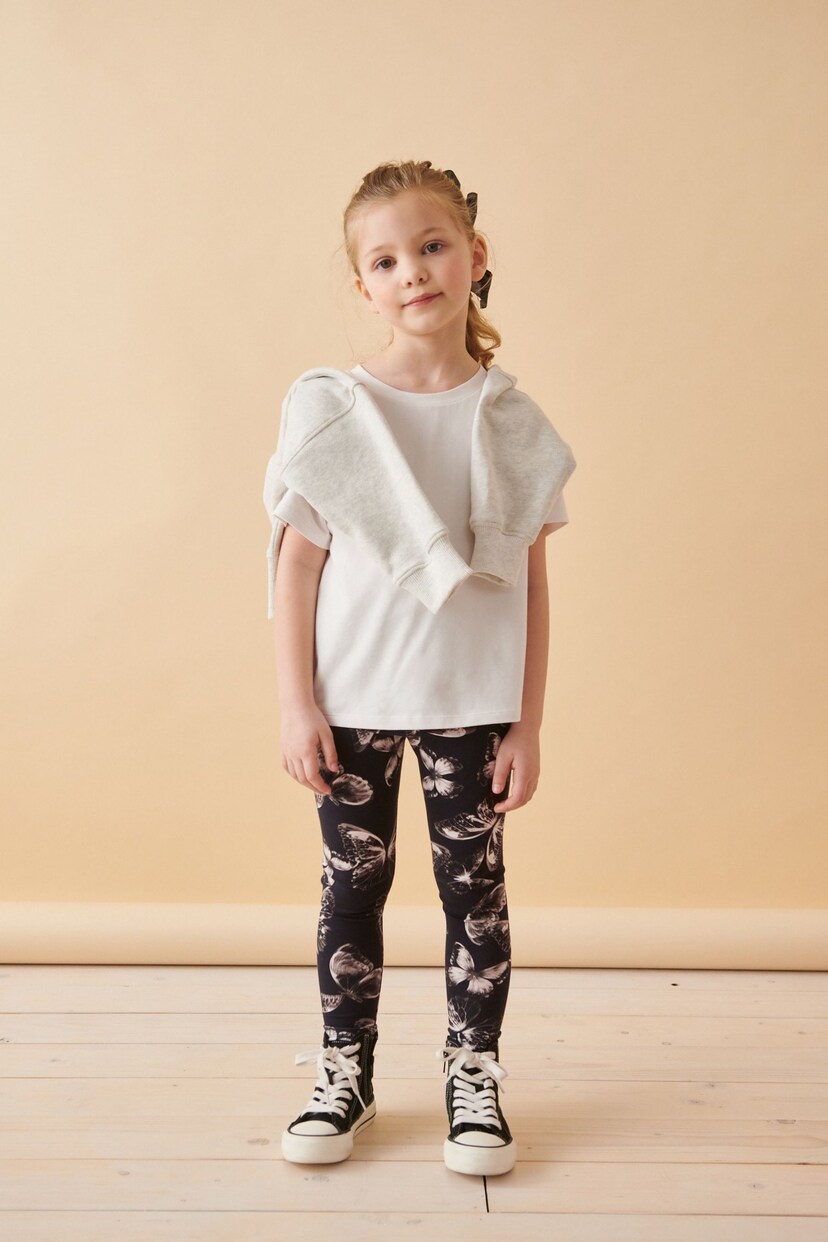 Black/White Butterfly Printed Leggings (3-16yrs) - Image 2 of 7