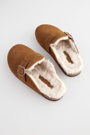 Tan Brown Suede Faux fur lined Slip On Clogs - Image 4 of 5