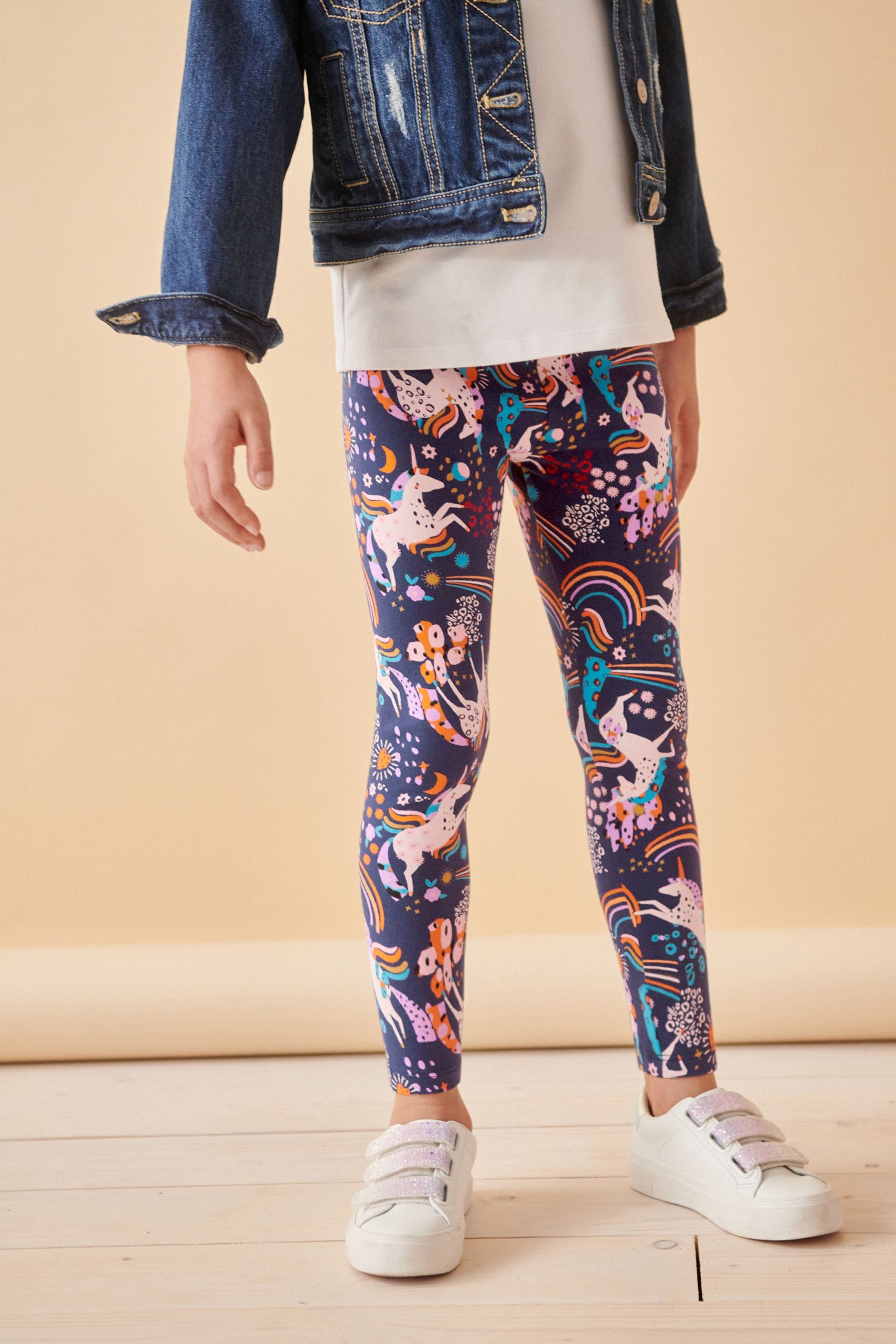 Navy Unicorn Rainbow Printed Leggings 3 16yrs