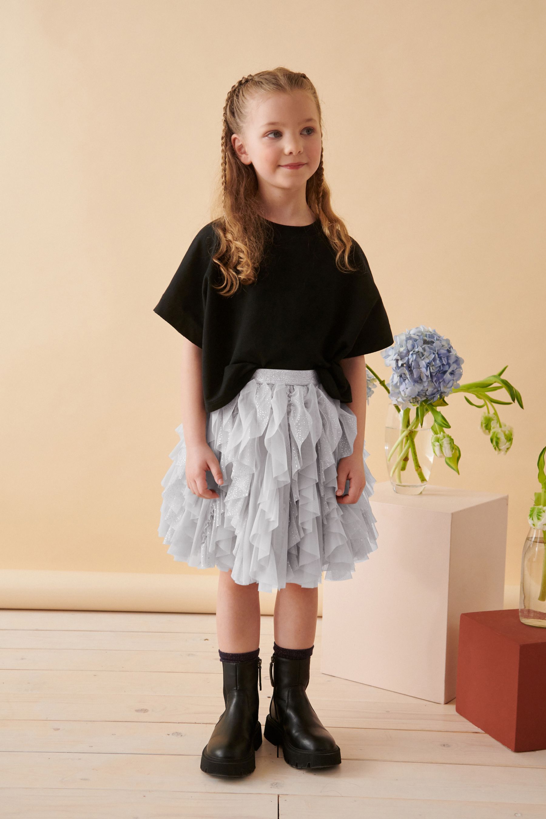 Long grey tulle skirt uk online