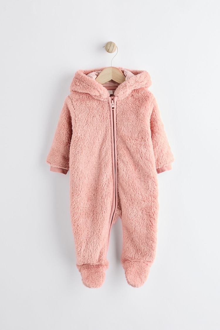 Pink Baby Cosy Fleece Hooded All-In-One (0mths-2yrs) - Image 1 of 7