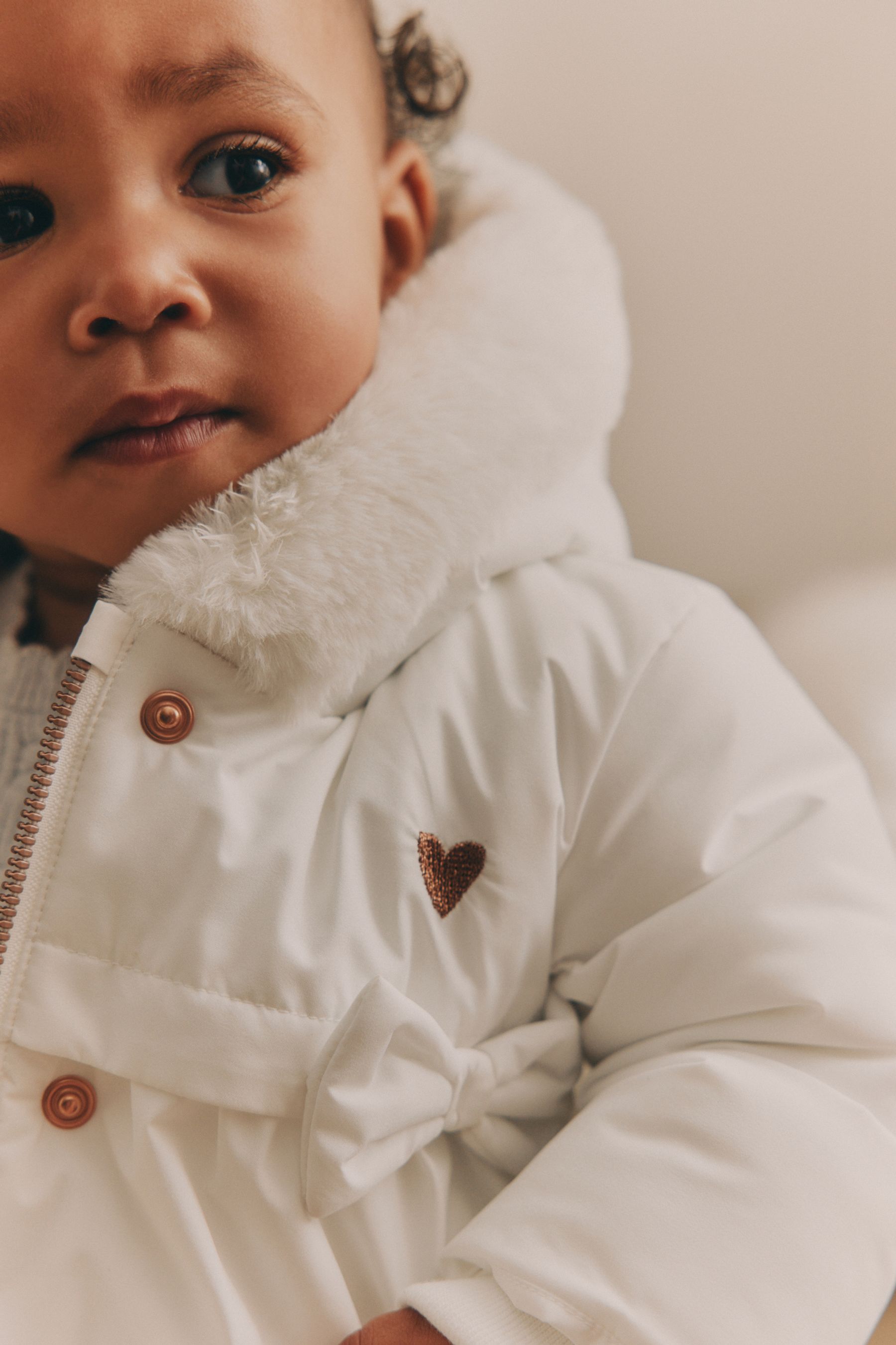Buy White Bows Baby Hooded Puffer Coat 0mths 2yrs from the Next UK online shop