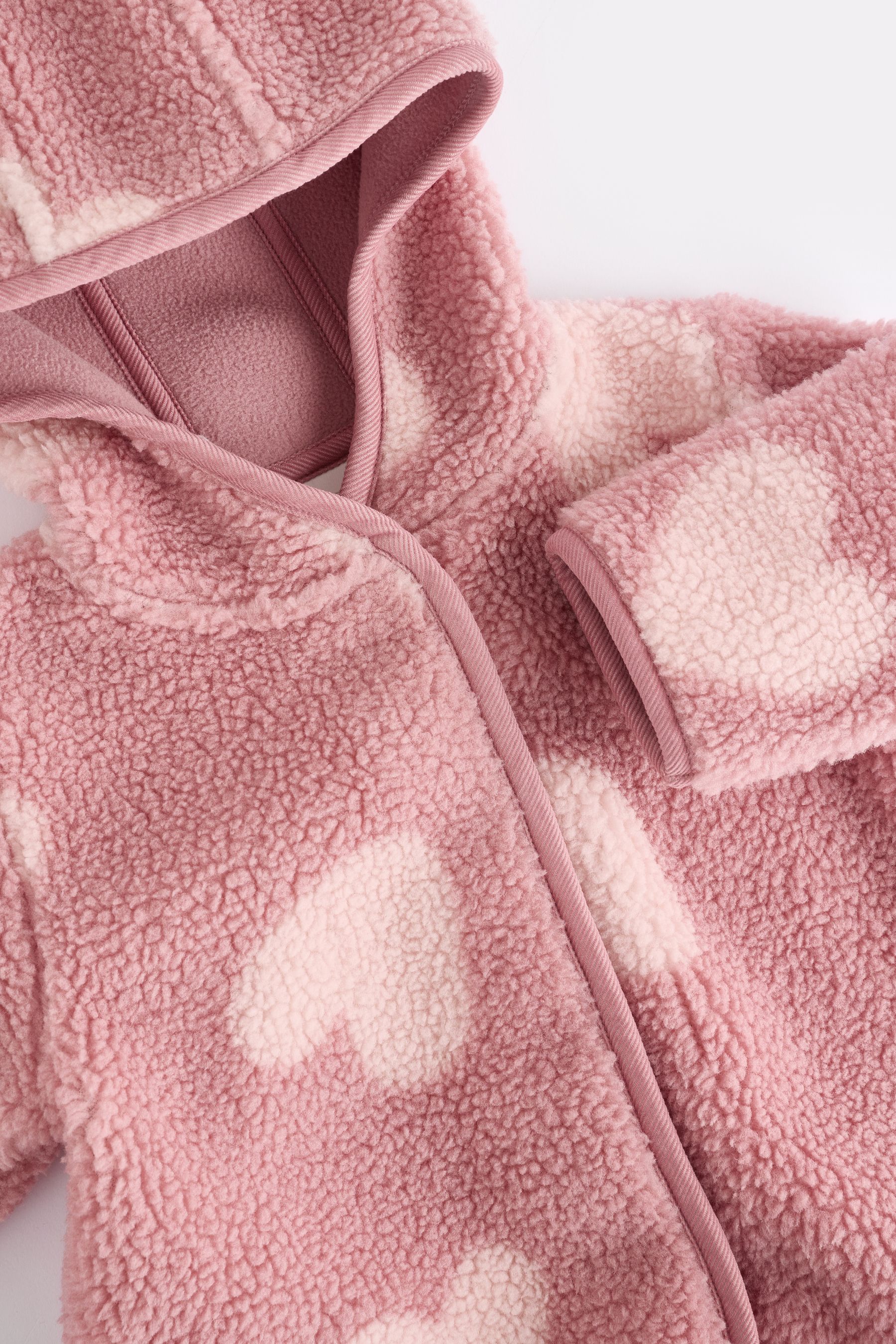 Pink Heart Print Baby Borg Fleece Jacket 0mths 2yrs