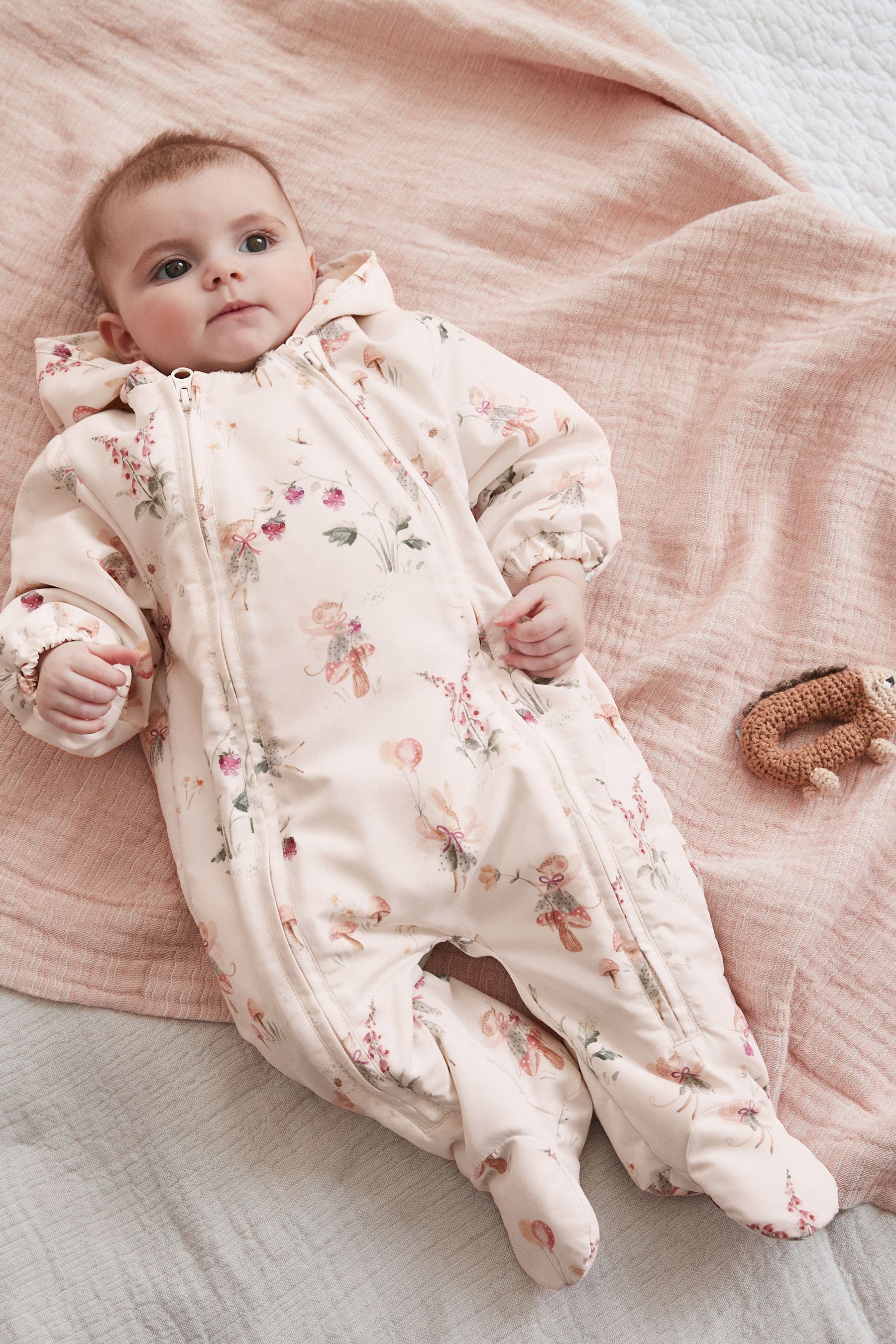 Buy Ecru Pink Fairy Print Baby Zip Hooded All In One Pramsuit 0mths 2yrs from the Next UK online shop