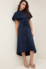 Navy Ruched Satin Crinkle Dress - Image 1 of 3