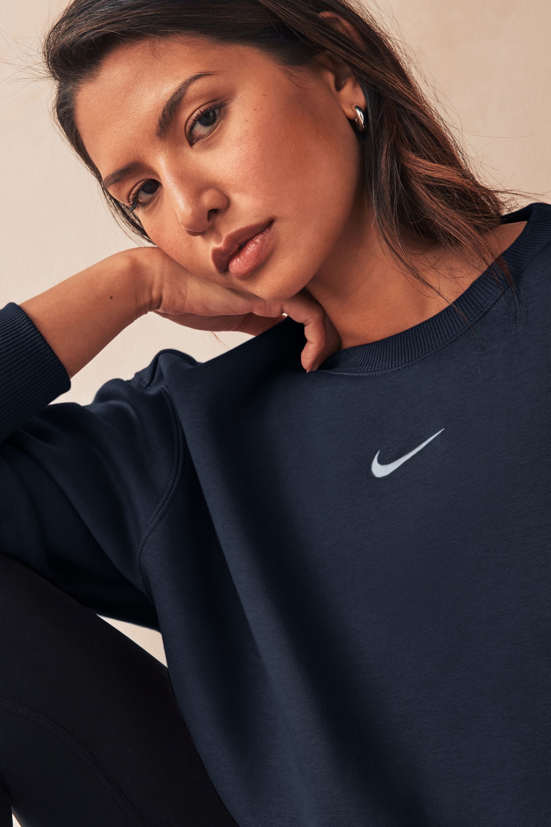 Buy Nike Armory Navy Phoenix Fleece Oversized Mini Swoosh Crew Neck Sweatshirt from Next Georgia